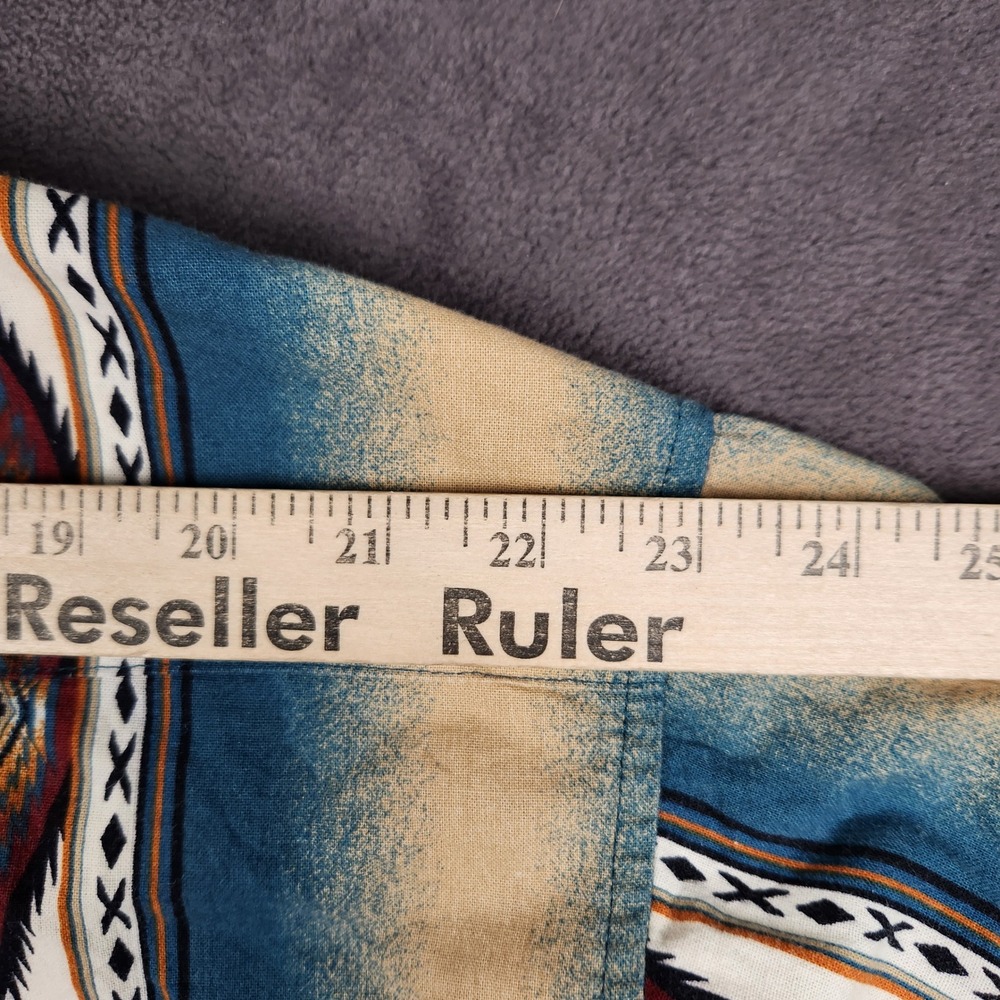 Vintage Wrangler Western Shirt Mens 2XL Blue Tan Southwestern Aztec Pearl Snap - Picture 4 of 7